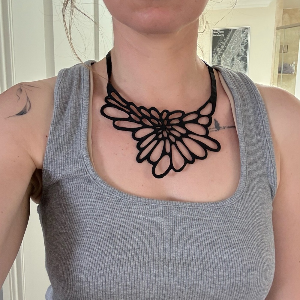 Laser Cut Black Silicone Floral Necklace